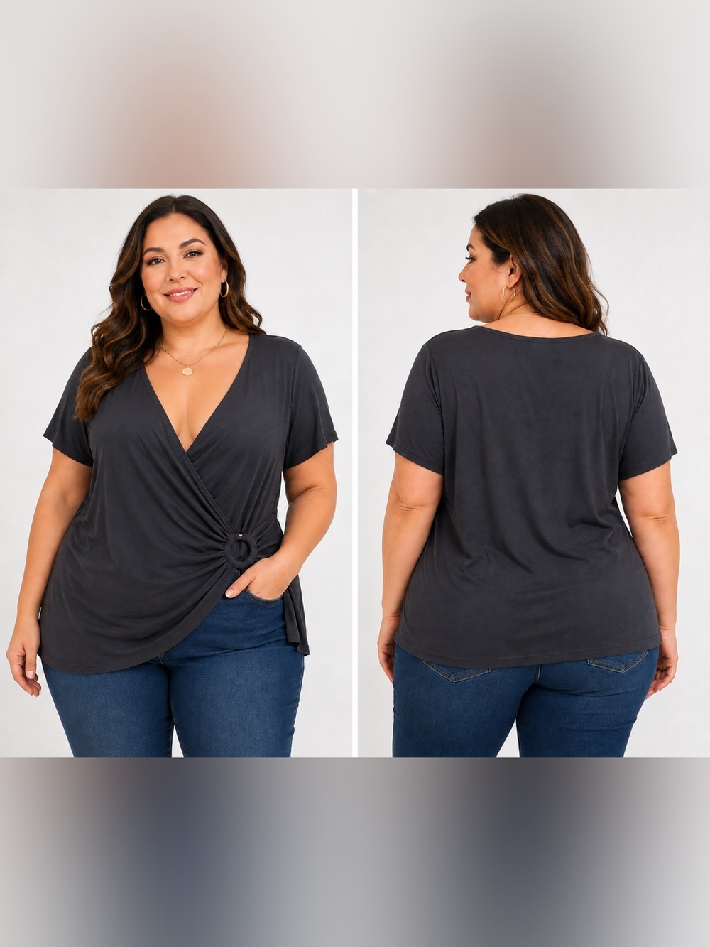Reitmans Black Draped Ring Detail Stretch Top Women’s XL